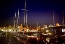 Blick vom Hotel Stralsund (Hotel Kontorhaus Stralsund) auf den Hafen.