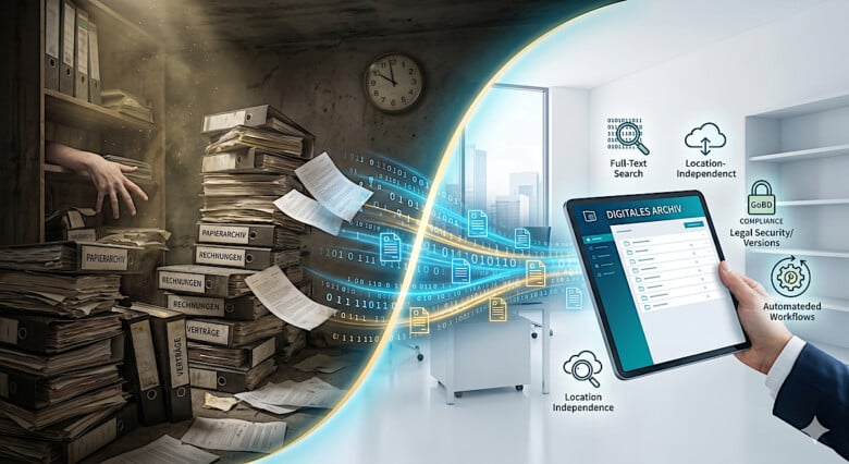 Papierberge im Keller werden ersetzt durch Digitale Archive.