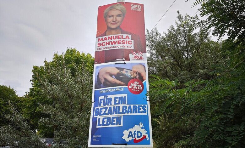 Wahlplakate für die Landtagswahl 2026 für SPD und AfD (Archiv)