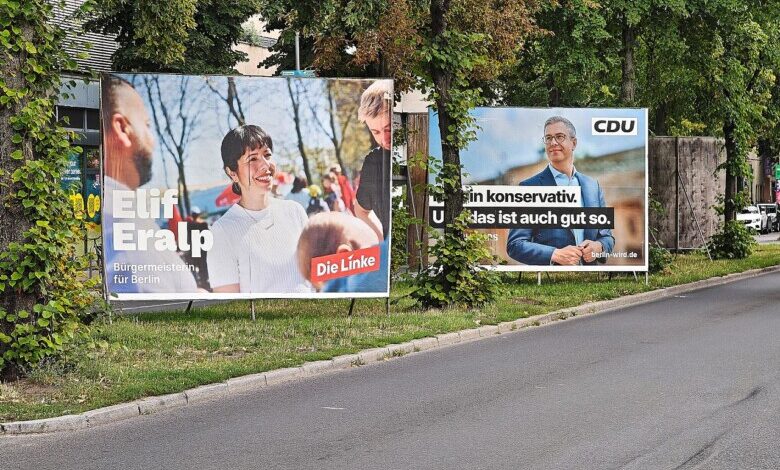 Wahlplakate von Linkspartei und CDU für die Abgeordnetenhauswahl 2026(Archiv)